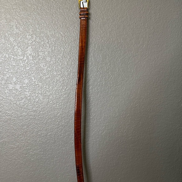 Brighton Belt embossed calfskin in saddle leather size 38 with gold buckle - Picture 3 of 7